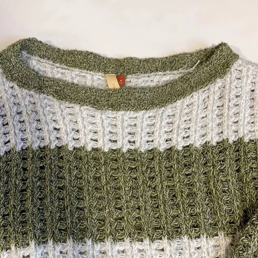 Pilcro Boxy Boat Neck Chenile Oversized Chunky  Soft Cozy Sweater Green Cream M‎